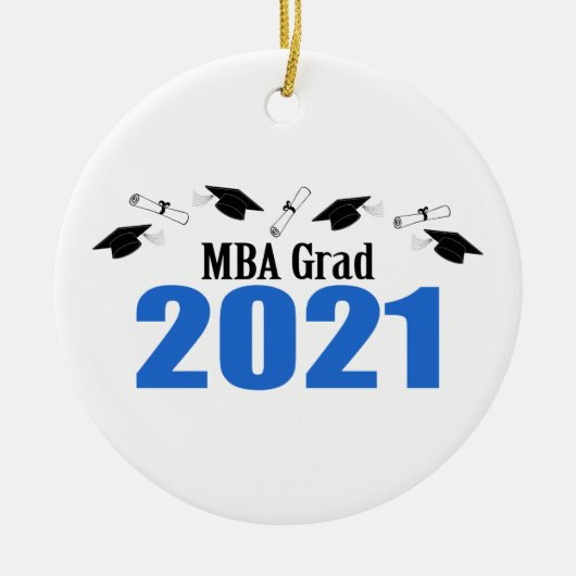 MBA Grad 2021キャップとディプロマス(青) セラミックオーナメント (正面)