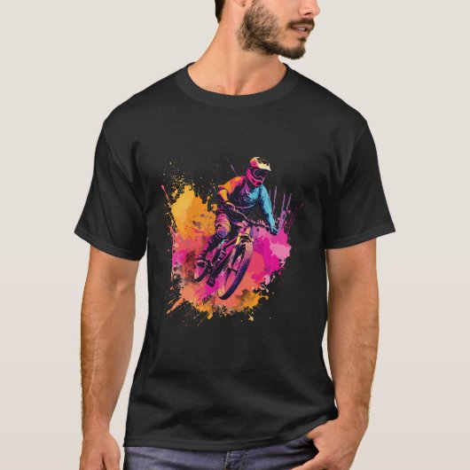 Mbrマウンテンバイクもしくは自転車に乗る人抽象芸術コローフルデザイン Tシャツ (正面)