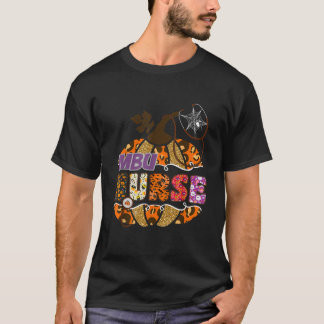 MBUナースハロウィーンパンプキンレオパード医療プロセス Tシャツ