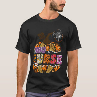 MBUナースハロウィーンパンプキンレオパード医療プロセス Tシャツ