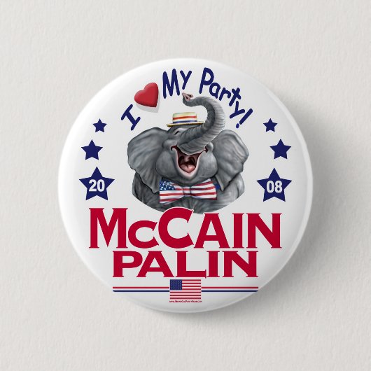 McCain Palinの共和党員象 缶バッジ (正面)