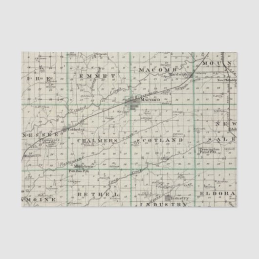 McDonough郡、Rushvilleの地図 薄葉紙 (正面)