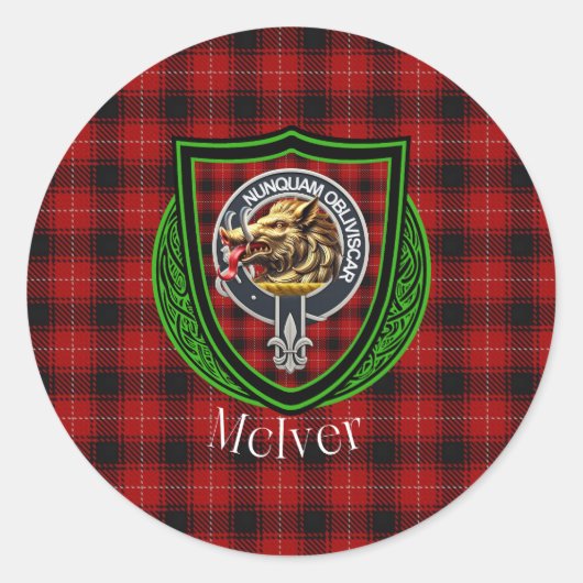 McIver Scottish Clan Tartan & Crest ラウンドシール (正面)