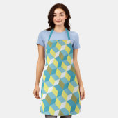 MCMアクアブルーイエローミッドセンチュリーパターモダンン エプロン (着用した状態)