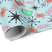 MCMアトミックピンクオレンジグリーン（青） ラッピングペーパー (ロールコーナー)