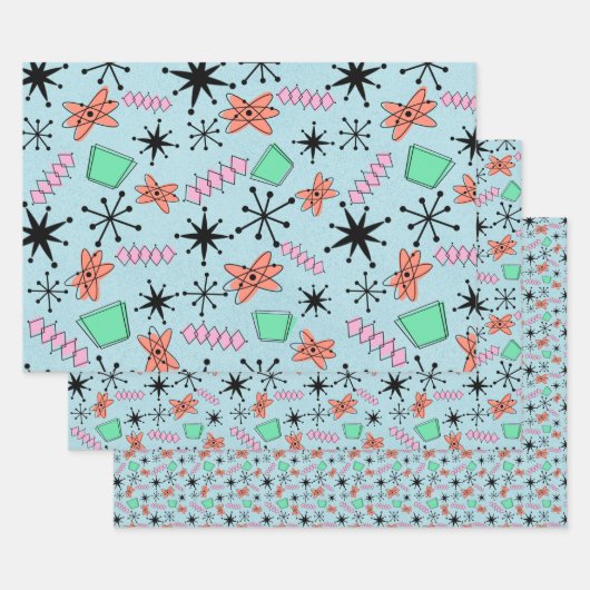 MCMアトミックピンク緑オレンジの青のミックスのサイズ ラッピングペーパーシート (セット)