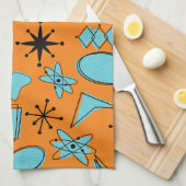 MCMアトミック形状ターコイズオンオレンジ キッチンタオル (四つ折り)