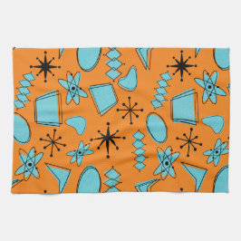 MCMアトミック形状ターコイズオンオレンジ キッチンタオル