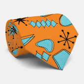 MCMアトミック形状ターコイズオンオレンジ ネクタイ (ロール)