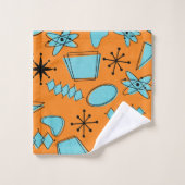 MCMアトミック形状ターコイズオンオレンジ バスタオルセット (ウォッシュタオル)