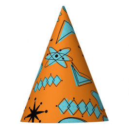 MCMアトミック形状ターコイズオンオレンジ パーティーハット