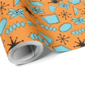MCMアトミック形状ターコイズオンオレンジ ラッピングペーパー (ロールコーナー)