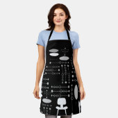 MCMグレーのミッドセンチュリーパターモダンン エプロン (着用した状態)