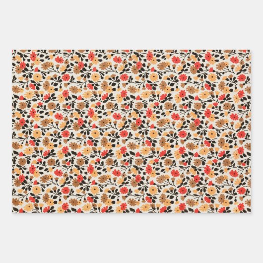 MCMフラワーパターンミッドセンチュリーモダン ラッピングペーパーシート (正面)