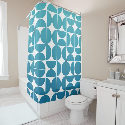 MCMブルーはっきりしたスパターン シャワーカーテン (インサイチュ)
