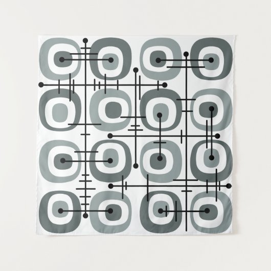 MCMミッドセンチュリー抽象芸術パターングレー タペストリー (正面)