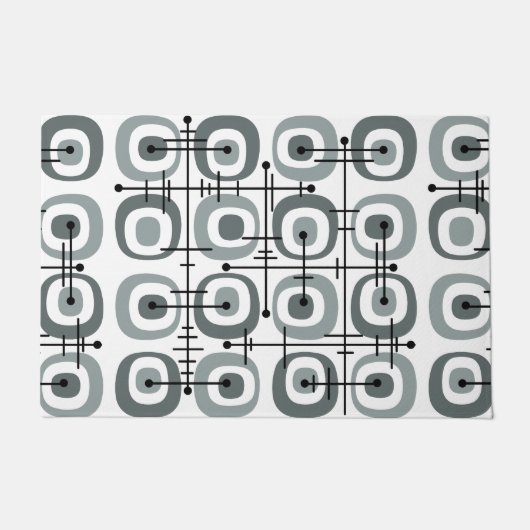 MCMミッドセンチュリー抽象芸術パターングレー ドアマット (正面)