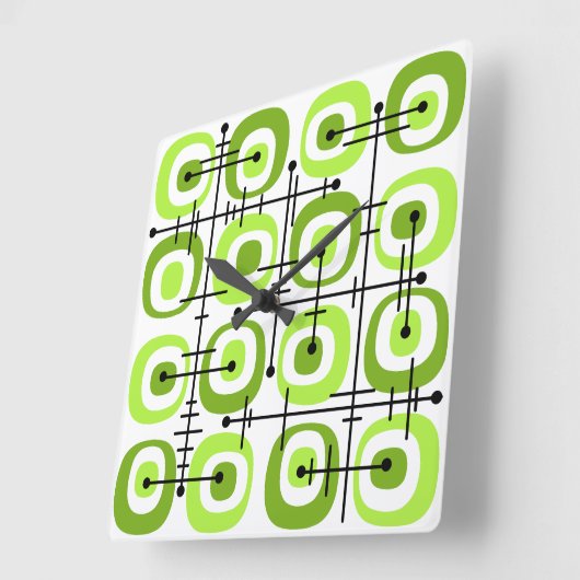 MCMミッドセンチュリー抽象芸術パターンチャートルーズ スクエア壁時計 (傾斜)