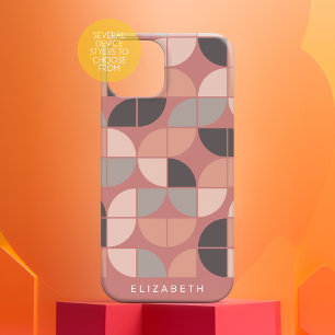 MCM円パタモダンーンバラ金ゴールド赤面ピンクグレー iPhone 16ケース