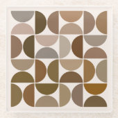 MCM半円ブラウン+クリームの大パターン ガラスコースター (正面)