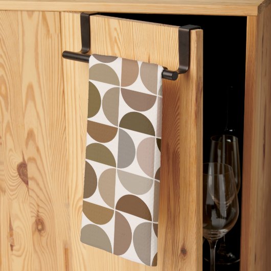 MCM半円ブラウン+クリームパターン キッチンタオル (三つ折り)