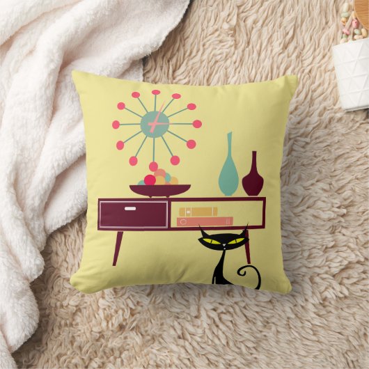 MCM原子時代猫の時計の家具の枕 クッション (ブランケット)