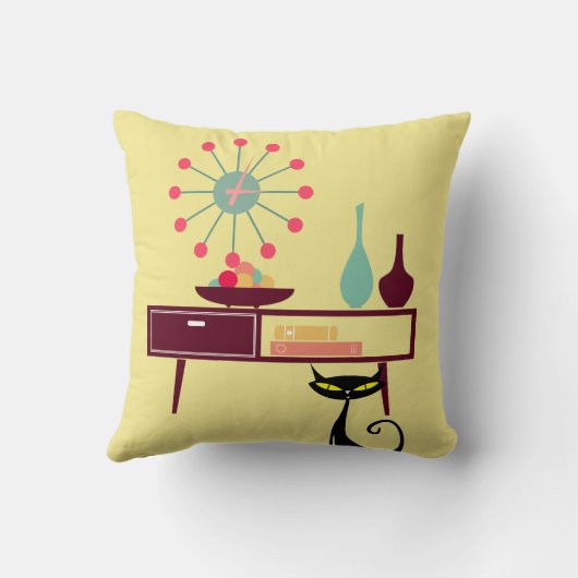 MCM原子時代猫の時計の家具の枕 クッション (裏面)