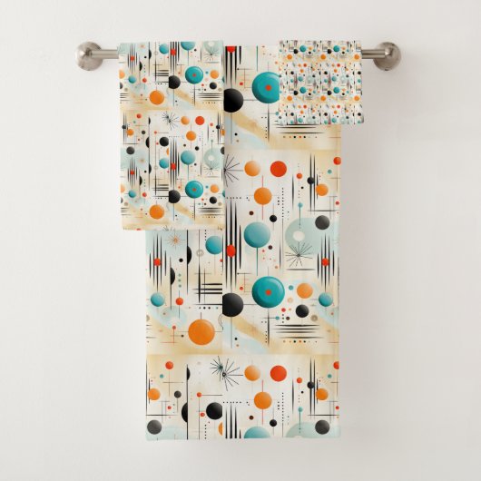 MCM宇宙エージレトロパターンブルーレッドイエロー バスタオルセット (インサイチュ)