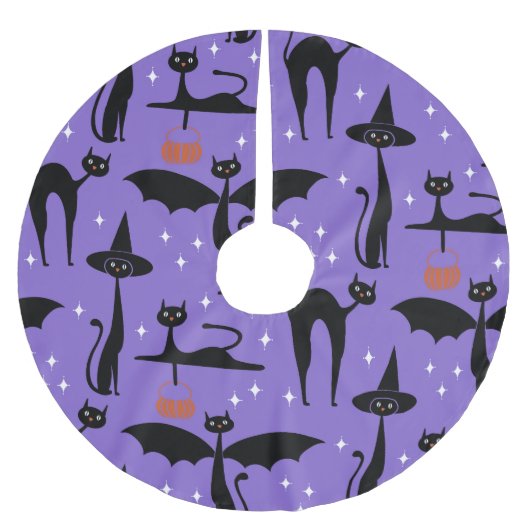 MCM Halloween Fancy Dress Minimalist Cats Purple ブラッシュドポリエステルツリースカート (正面)