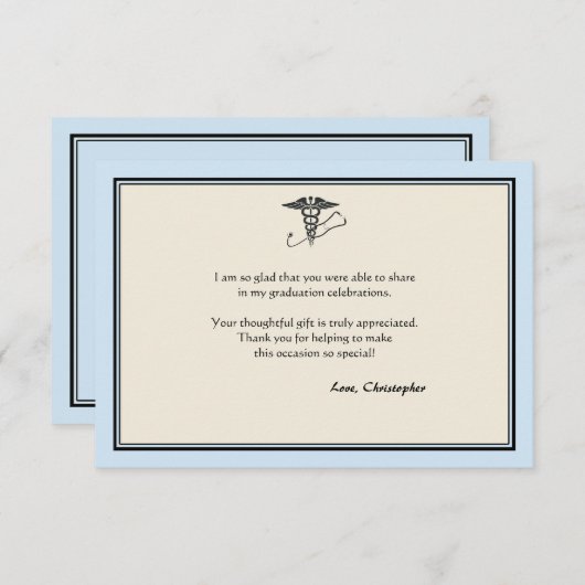 MDの卒業の青はノート感謝していしています サンキューカード (正面/裏面)