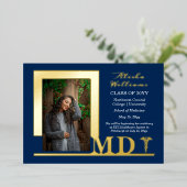 MDエレガント Caduceus写真大学院ブルー 箔招待状 (立ち正面)