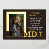 MDエレガント Caduceus写真大学院生ブラウン 箔招待状 (正面)