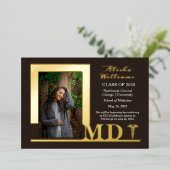 MDエレガント Caduceus写真大学院生ブラウン 箔招待状 (立ち正面)