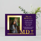 MDエレガント Caduceus写真大学院紫 箔招待状 (立ち正面)