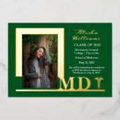 MDエレガント Caduceus写真大学院緑 箔招待状 (正面)