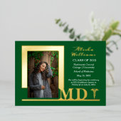 MDエレガント Caduceus写真大学院緑 箔招待状 (立ち正面)