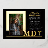 MDエレガント Caduceus写真大学院黒 箔招待状 (正面)