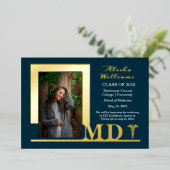 MDエレガント Caduceus写真大学院Dkティール（緑がかった色） 箔招待状 (立ち正面)