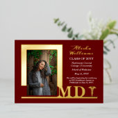 MDエレガント Caduceus写真院卒業マルーン 箔招待状 (立ち正面)