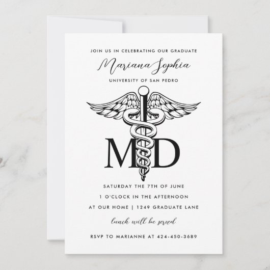 MD医学博士の卒業式カスタムカラーインビ 招待状 (正面)
