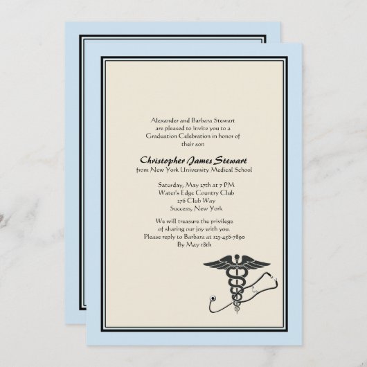 MD卒業招待状青 招待状 (正面/裏面)