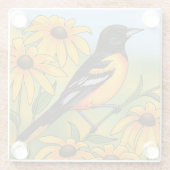 MD州バードオリオールと黒目スーザンフラワー ガラスコースター (裏面)