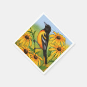 MD州バードオリオールと黒目スーザンフラワー スタンダードカクテルナプキン (角)