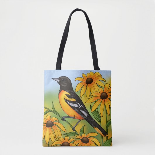 MD州バードオリオールと黒目スーザンフラワー トートバッグ (正面)