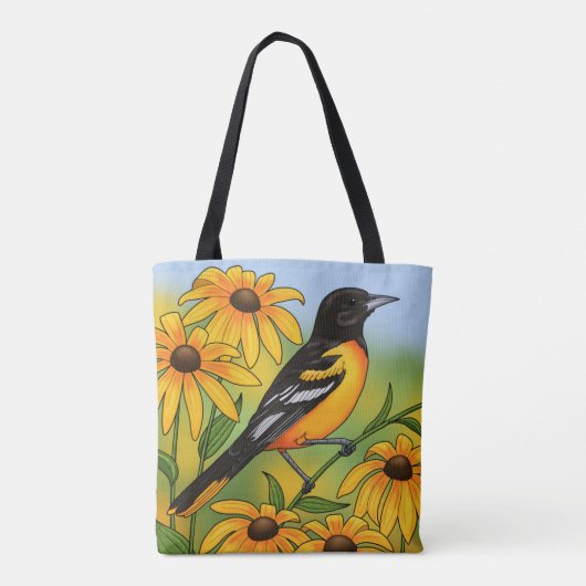 MD州バードオリオールと黒目スーザンフラワー トートバッグ (裏面)