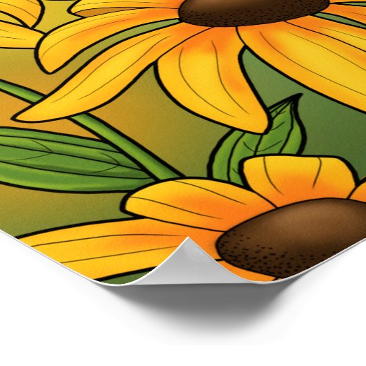 MD州バードオリオールと黒目スーザンフラワー ポスター (角)