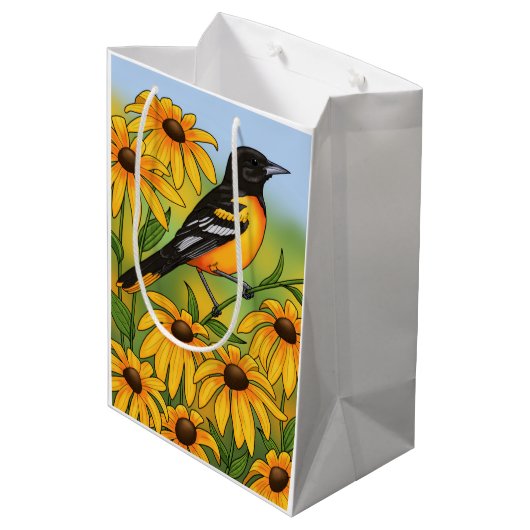 MD州バードオリオールと黒目スーザンフラワー ミディアムペーパーバッグ (裏面アングル)