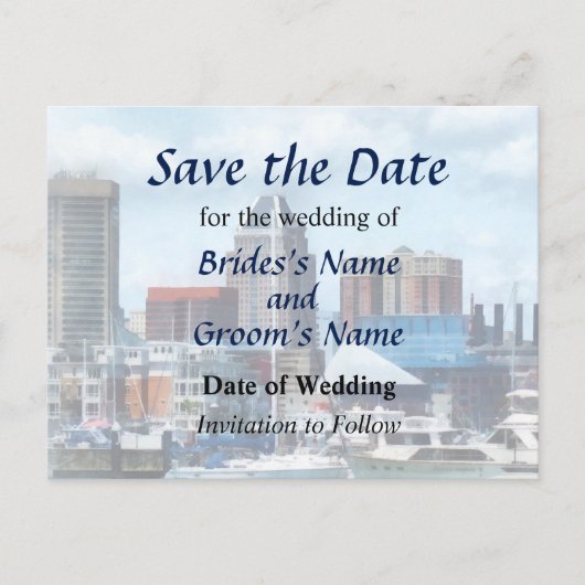 MD – ボルチモアのスカイラインと港 案内ポストカード (正面)