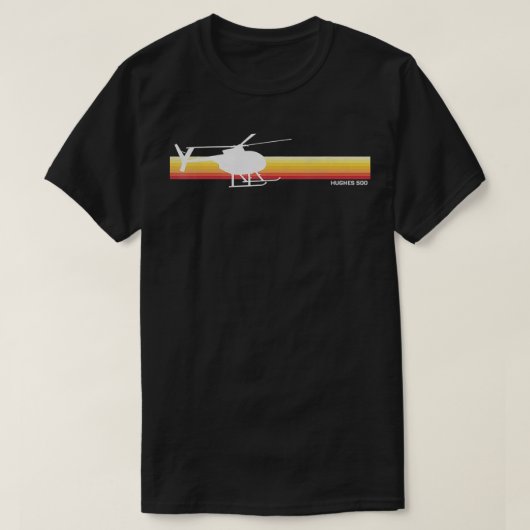 MD 500ヴィンテージヘリコプタパイロットシルエットサンセット Tシャツ (デザイン正面)
