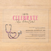 MD Graduation Pink Stethoscope Clear Invitation アクリル招待状 (正面)